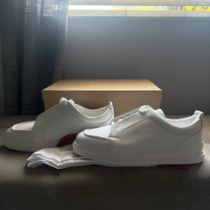 Christian Louboutin Jimmy Flat White Leather Sneakers in Size 45